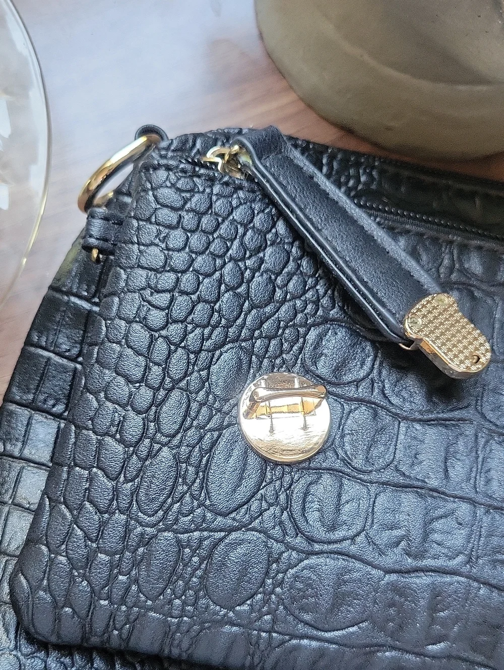 Black Croc-Embossed Cosmetic Bag Set